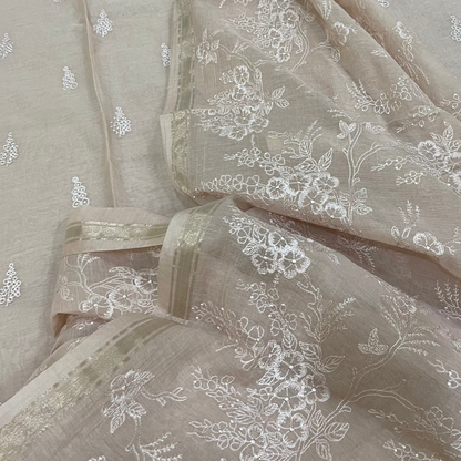 Chandrakala – Champagne Beige Mul Chanderi Unstitched Suit Set
