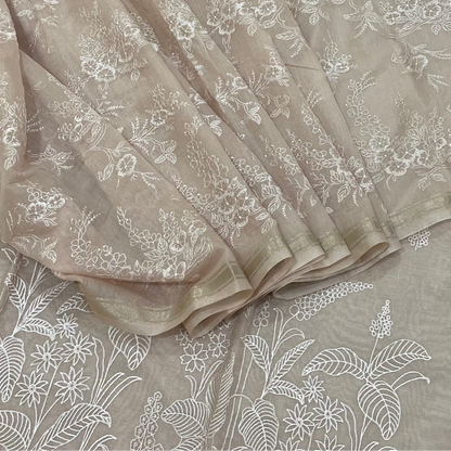 Chandrakala – Champagne Beige Mul Chanderi Unstitched Suit Set