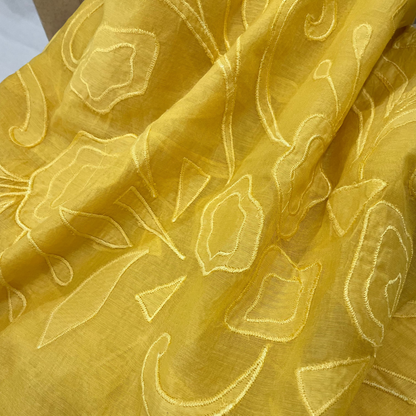 Chandrakala – Yellow Mul Chanderi Applique Unstitched Suit Set