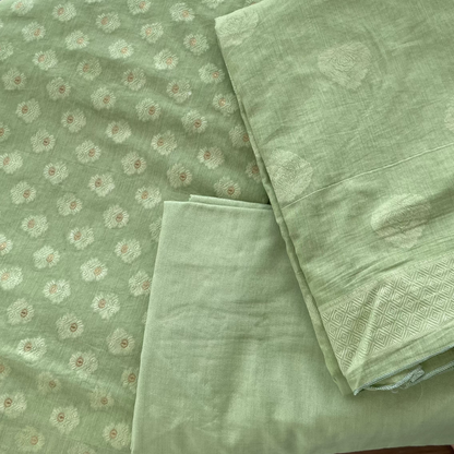 Chandrakala – Pistachio Green Banaras Mul Cotton Unstitched Suit Set