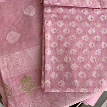 Chandrakala – Onion Pink Banarasi Mul Cotton Unstitched Suit Set