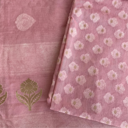 Chandrakala – Onion Pink Banarasi Mul Cotton Unstitched Suit Set