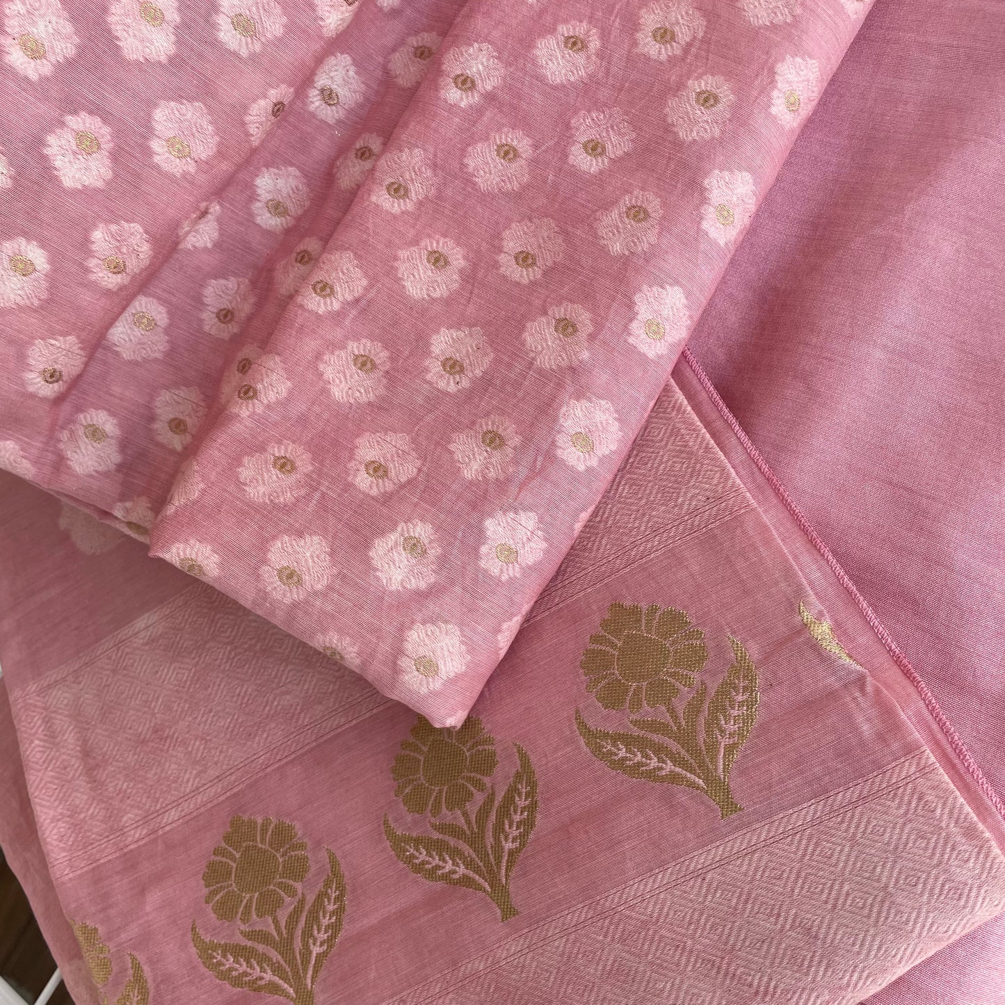 Chandrakala – Onion Pink Banarasi Mul Cotton Unstitched Suit Set