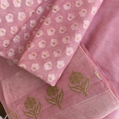 Chandrakala – Onion Pink Banarasi Mul Cotton Unstitched Suit Set