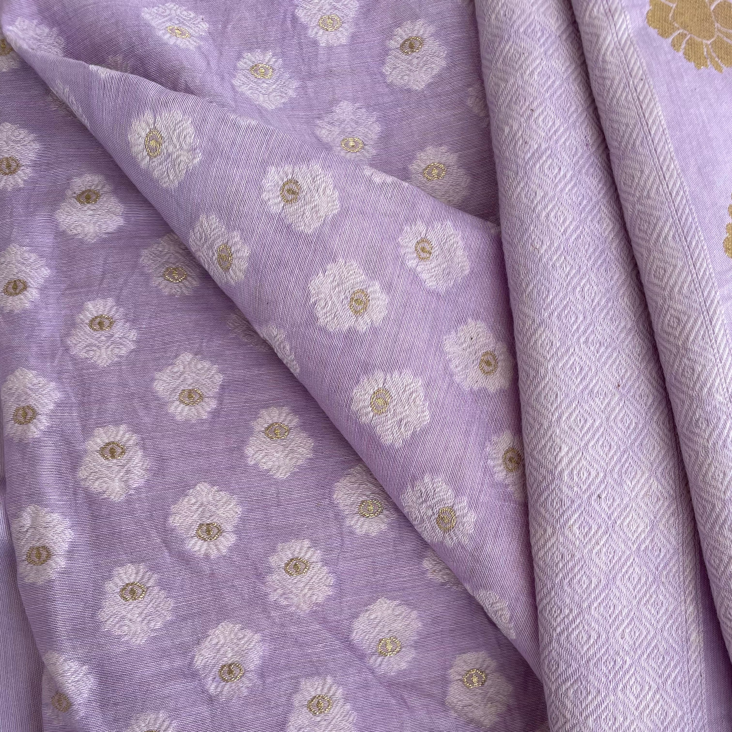 Chandrakala – Lavender Mist Banaras Mul Cotton Unstitched Suit Set