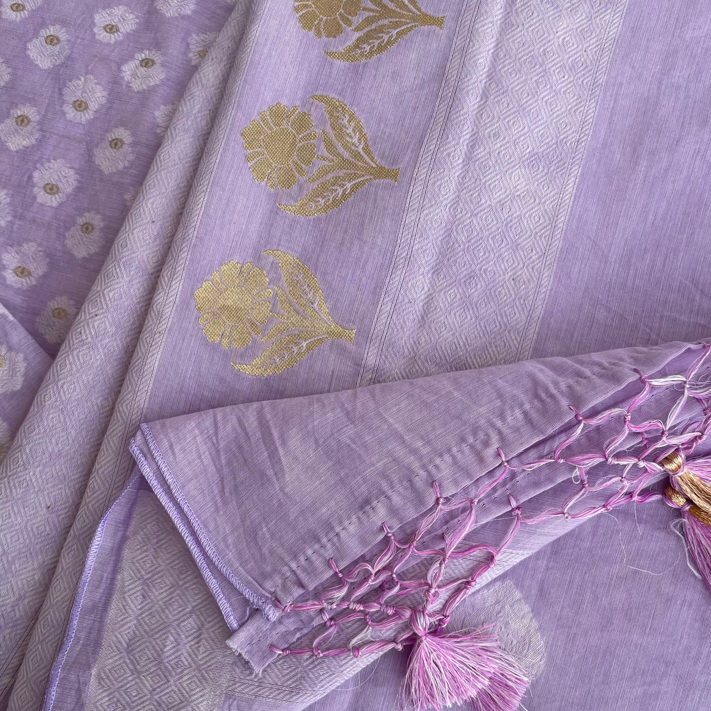 Chandrakala – Lavender Mist Banaras Mul Cotton Unstitched Suit Set