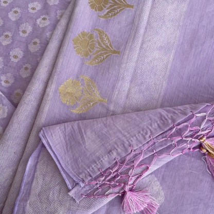 Chandrakala – Lavender Mist Banaras Mul Cotton Unstitched Suit Set