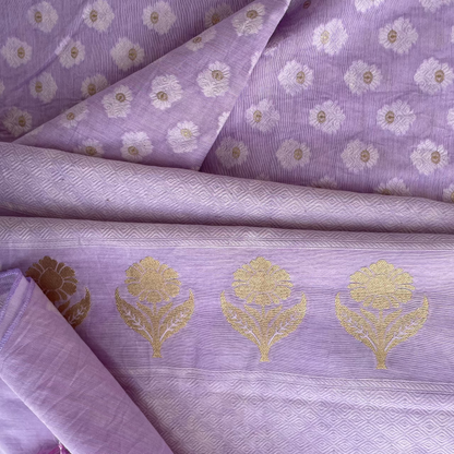 Chandrakala – Lavender Mist Banaras Mul Cotton Unstitched Suit Set