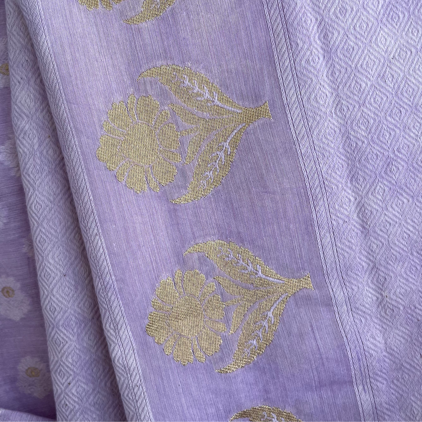 Chandrakala – Lavender Mist Banaras Mul Cotton Unstitched Suit Set