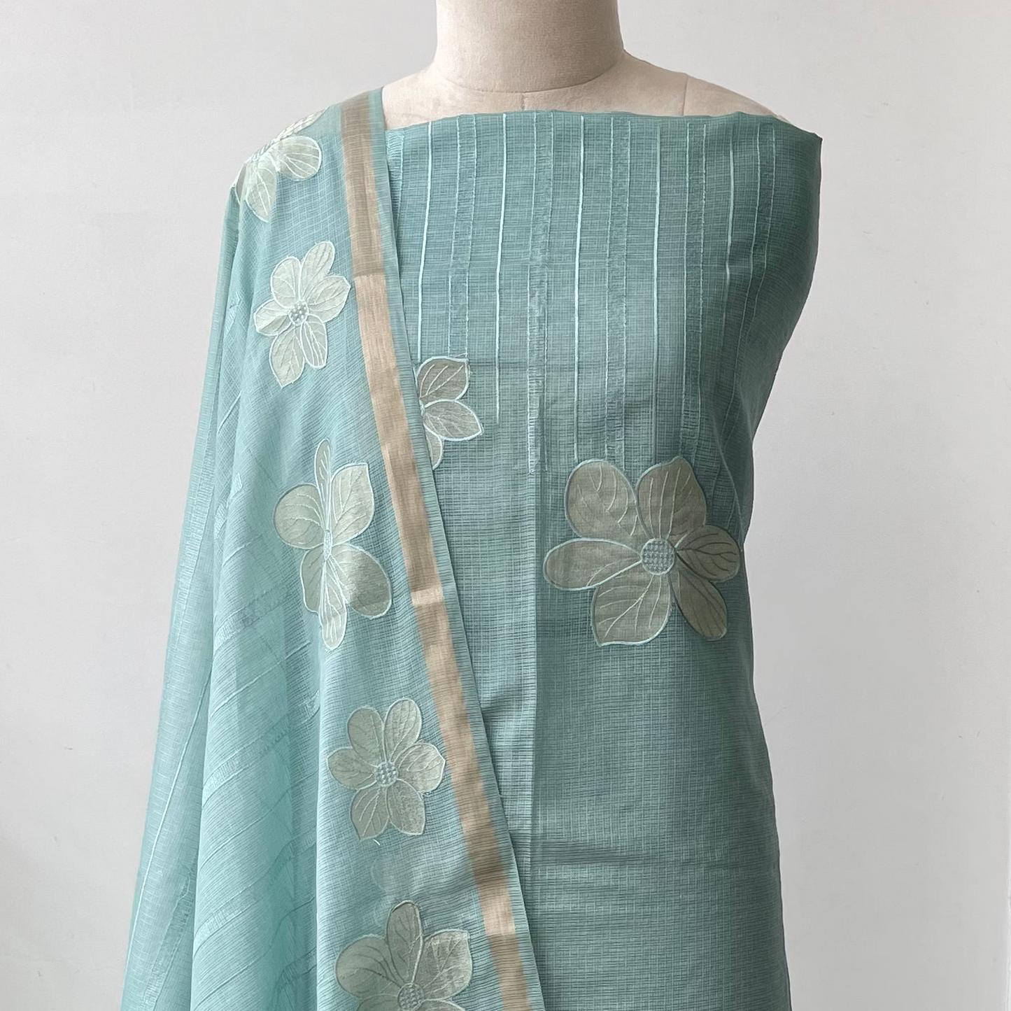 Komala – Seafoam Green Silk Kota Unstitched Suit Set
