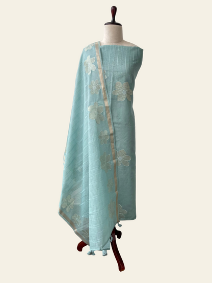 Komala – Seafoam Green Silk Kota Unstitched Suit Set