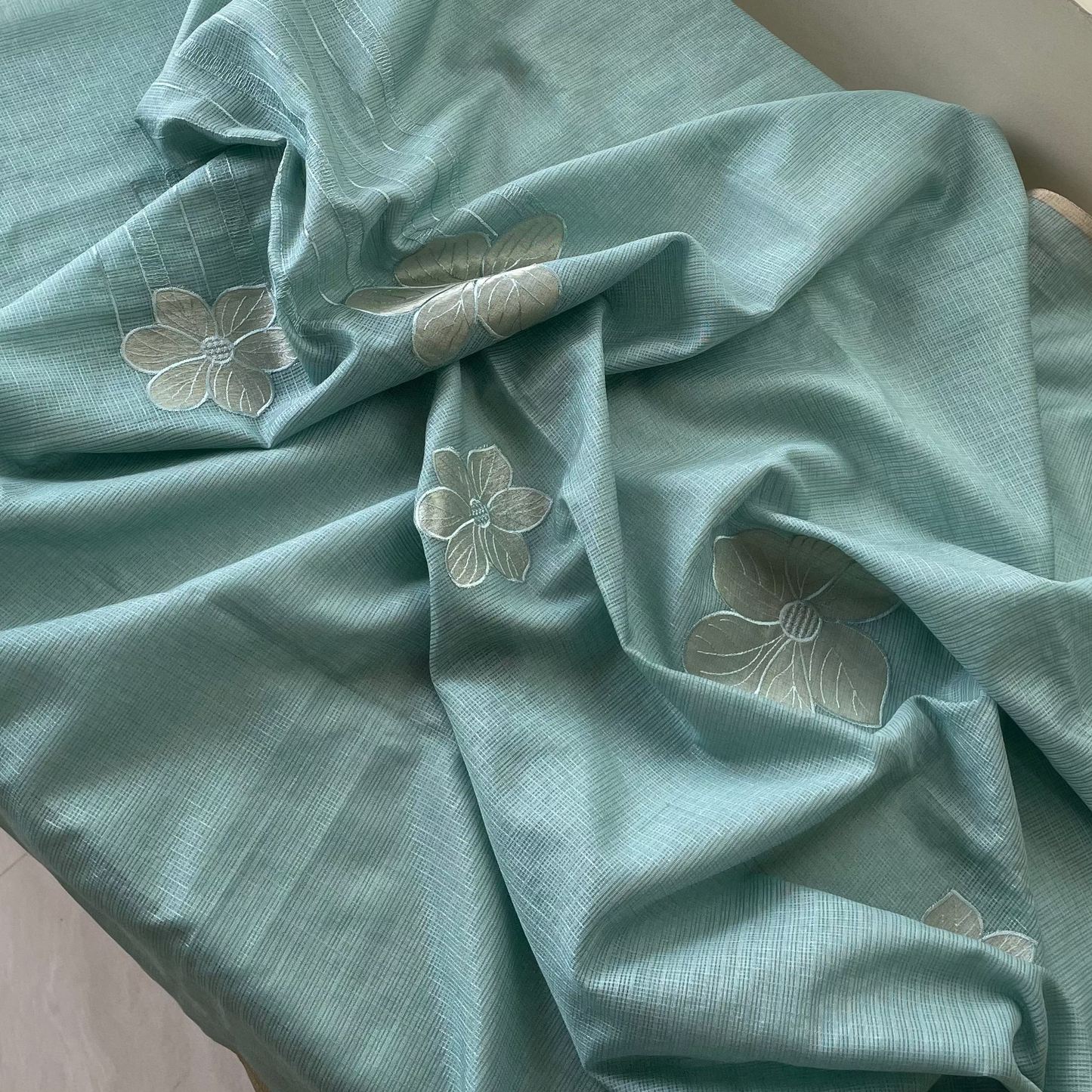 Komala – Seafoam Green Silk Kota Unstitched Suit Set