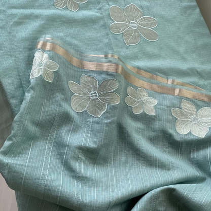 Komala – Seafoam Green Silk Kota Unstitched Suit Set