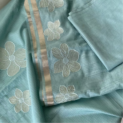 Komala – Seafoam Green Silk Kota Unstitched Suit Set