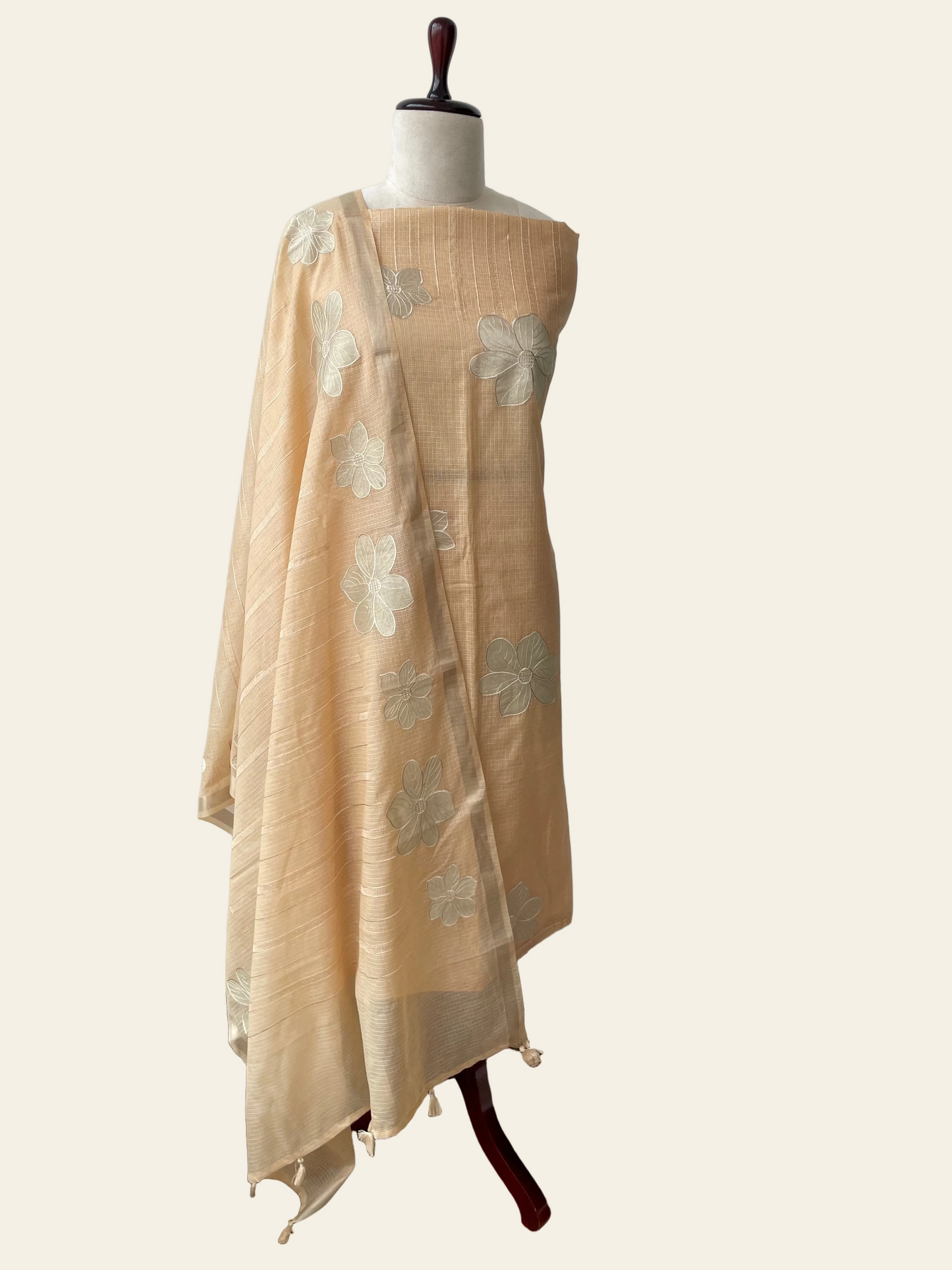 Komala – Peach Beige Silk Kota Unstitched Suit Set
