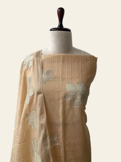 Komala – Peach Beige Silk Kota Unstitched Suit Set
