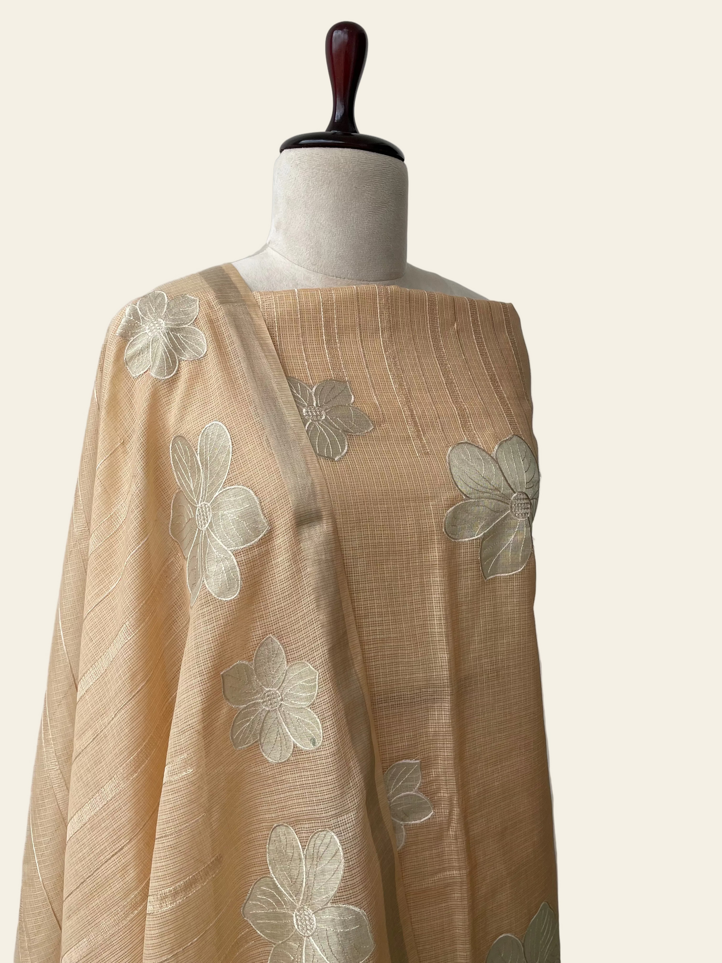 Komala – Peach Beige Silk Kota Unstitched Suit Set