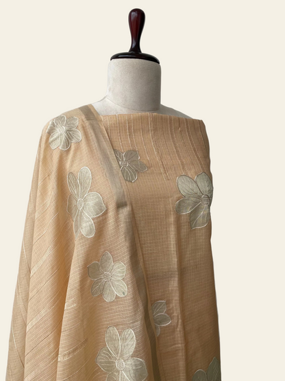 Komala – Peach Beige Silk Kota Unstitched Suit Set
