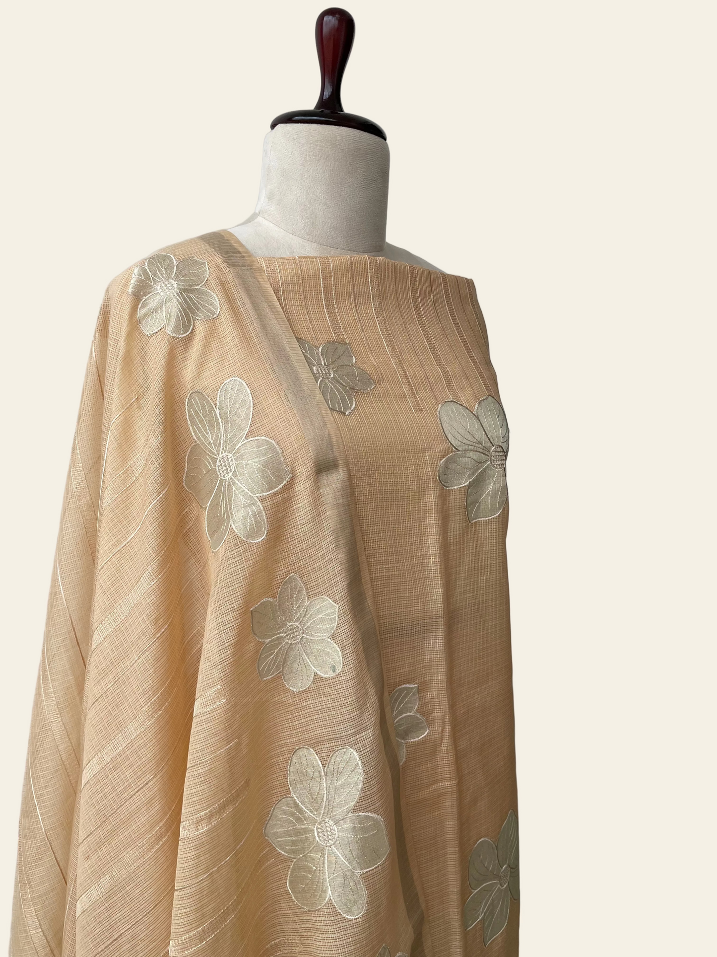 Komala – Peach Beige Silk Kota Unstitched Suit Set